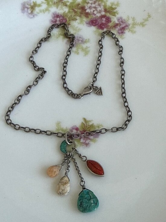 Silpada Jewelry - Vintage 90's Silpada Sterling Silver Chain Necklace With Gemstone Dangle Charms